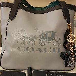Coach Colorblock Embossed Horse and Carriage Leather Tote w/Butterfly Keyring